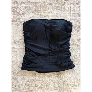 Ocean Blues Women's Ruched Tummy Control Bandeau Tankini Swim Top Black Size XXL